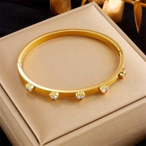 Stainless Steel Rhinestone Bracelet For Women Gold Plated Heart Butterfly Evil Eye Charm Layered Fashion Jewelry Gift