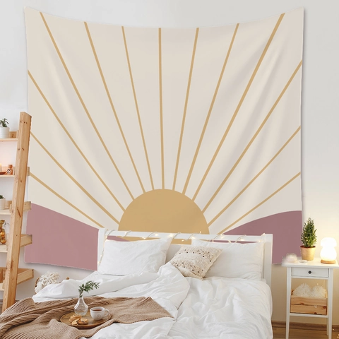 Arazzo Da Parete Boho Poliestere Astratto Geometrico Tramonto Fasi Lunari Per Camera Da Letto Soggiorno