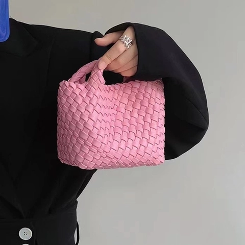 Borsa A Secchiello Intrecciata A Mano In Pelle PU Da Donna Mini Borsa A Tracolla E A Mano Con Catena Retro Elegante Versatile