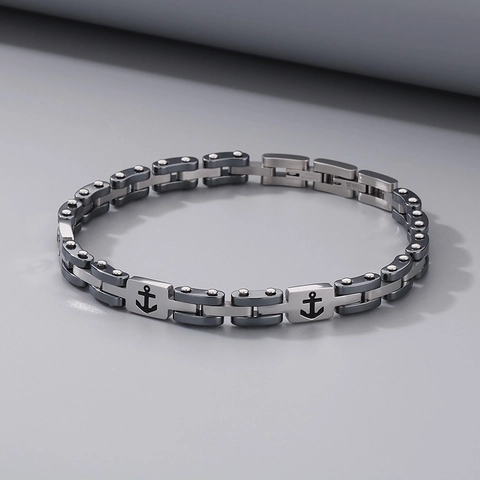 Herren Anker Armband Edelstahl Kette Industrieller Mechanischer Stil Silber Und Schwarz Poliert Modeschmuck