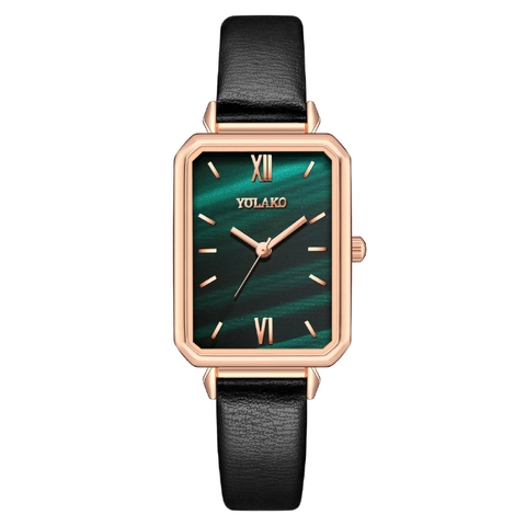 Montre À Quartz Élégante Pour Femmes Boîtier Rectangulaire En Alliage Bracelet En Cuir Montre-Bracelet Chiffres Romains