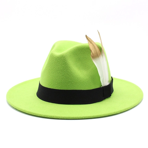 Cappello Fedora Vintage In Feltro Di Lana Tesa Larga Piatta Con Fascia Nera E Piuma Dorata Per Uomo Donna Stile Jazz