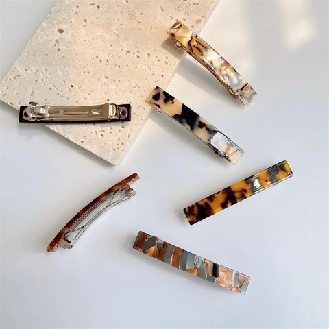 Haarclip Acetaat Metaal Rechthoekig Franse Stijl Schildpad Marmerpatroon Minimalistische Veer Barrette Voor Dames