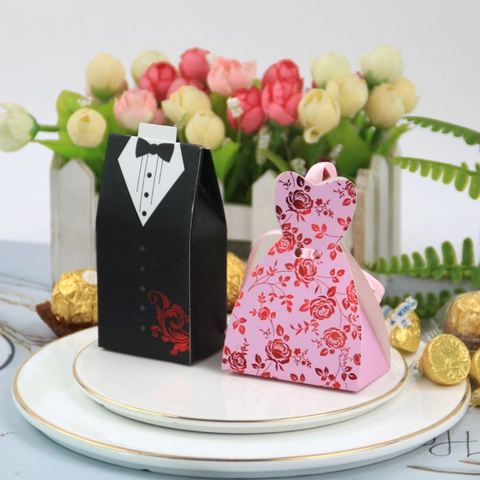 Wedding Candy Favor Boxes Tuxedo And Dress Shape Paper Gift Packaging Marriage Party European Style Groom And Bride