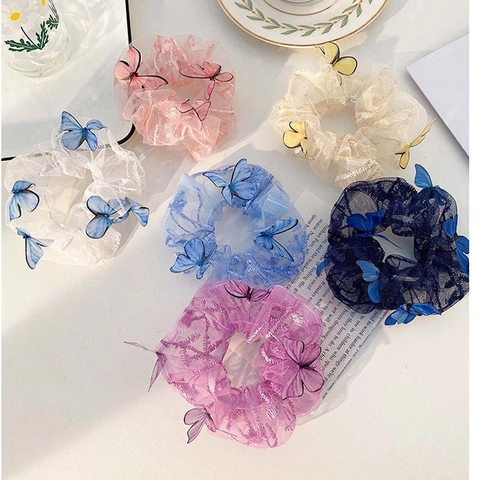 Scrunchie In Organza A Rete Con Farfalla Dolce Fata Farfalla 3D Elastici Per Capelli Supporto Per Coda Di Cavallo