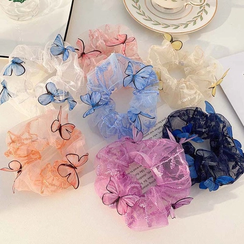 Scrunchie In Organza A Rete Con Farfalla Dolce Fata Farfalla 3D Elastici Per Capelli Supporto Per Coda Di Cavallo