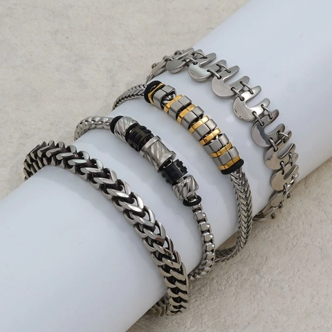 Stainless Steel Bracelet Men Hip Hop Cuban Link Wheat Chain Punk Simple Jewelry Unisex Minimalist Polished