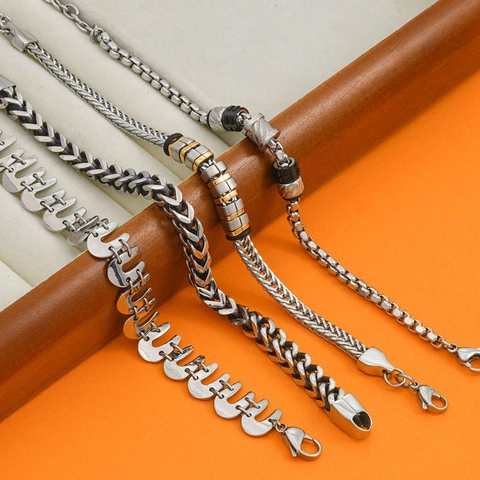 Stainless Steel Bracelet Men Hip Hop Cuban Link Wheat Chain Punk Simple Jewelry Unisex Minimalist Polished