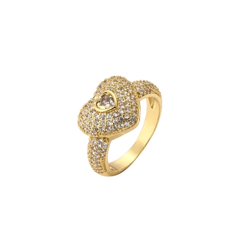 Fashion Copper Gold Plated Zirconia Heart Open Ring Adjustable Geometric Jewelry Ring For Women Elegant Commute Accessory