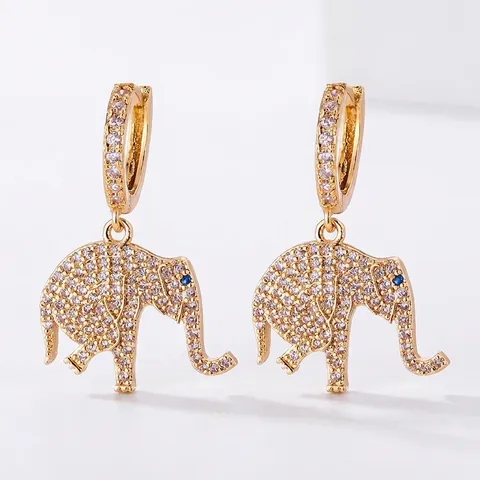 Copper Zirconia Elephant Rainbow Earrings Cartoon Animal Crab Frog Dangle Drop Studs For Women Birthday Party Jewelry