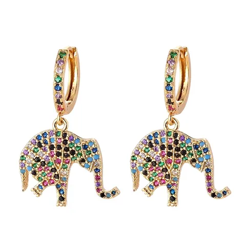 Copper Zirconia Elephant Rainbow Earrings Cartoon Animal Crab Frog Dangle Drop Studs For Women Birthday Party Jewelry