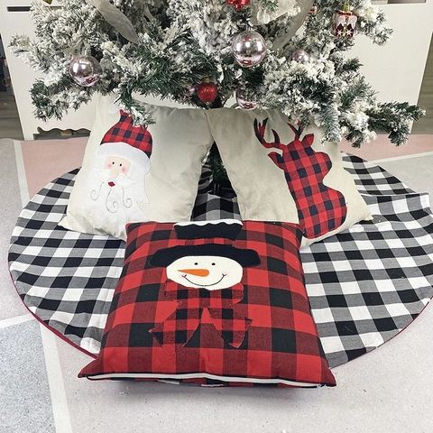 Funda De Almohada De Navidad Cuadros Buffalo Arpillera Funda De Cojín Papá Noel Reno Muñeco De Nieve Aplique Granja Decoración