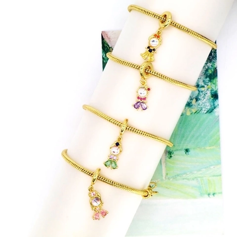 Bracciale In Rame Moda Con Ciondolo Principessa Cartone Animato Zircone Placcato Oro 18K Catena Serpente Regolabile Per Donne Ragazze