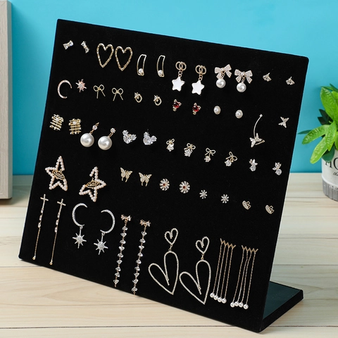 Schmuckständer Samt Display L-Form Ohrring Halskette Ring Halter Organizer Für Ladentheke Vitrine Home Grau Schwarz