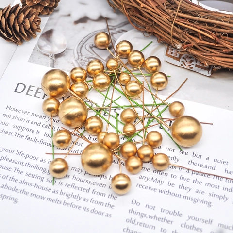 Artificial Christmas Berries Foam Iron Wire Stem Red Gold Silver For DIY Holiday Floral Craft Home Decoration Ornament