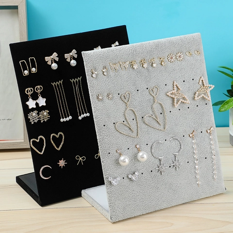 Schmuckständer Samt Display L-Form Ohrring Halskette Ring Halter Organizer Für Ladentheke Vitrine Home Grau Schwarz