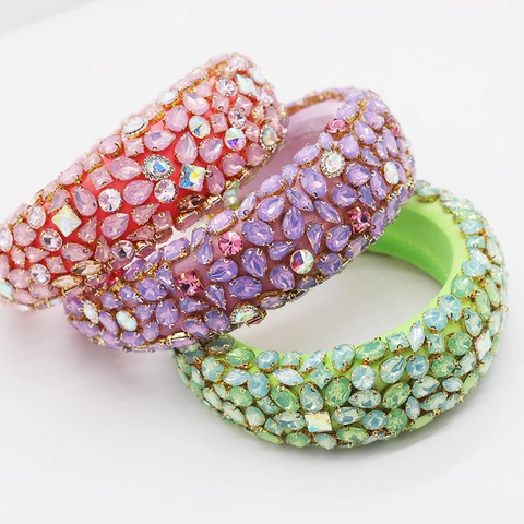 Baroque Wide Padded Headband Alloy Rhinestone Fabric Full Crystal Colorful Fashion Party Prom Hair Accessory For Women