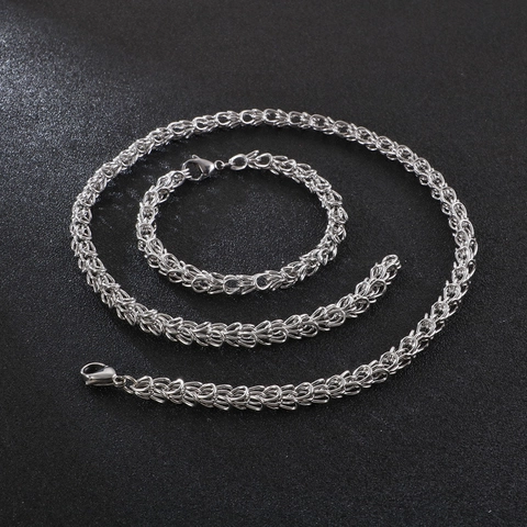 Collar Y Pulsera De Cadena Bizantina Acero Inoxidable 316L Hip Hop Punk Streetwear Joyas Para Hombre