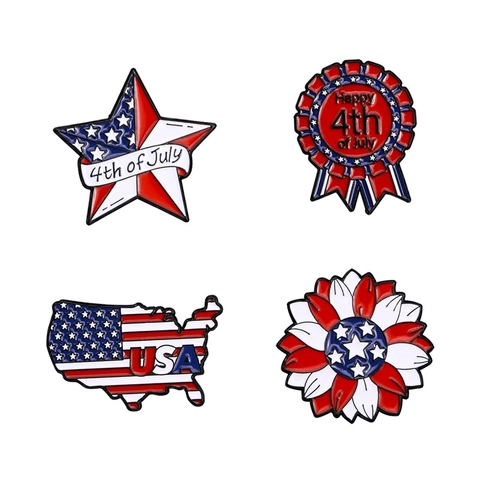 Spille Smaltate Patriottiche Bandiera USA Giorno dell'Indipendenza Spille in Lega Stella Mappa Girasole Distintivo per Abbigliamento Zaino Decorazione