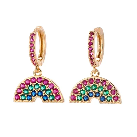 Rainbow Drop Earrings Brass Gold Plated Colorful Cubic Zirconia Bohemian Geometric Charm Jewelry For Women Girls