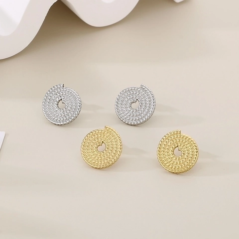 Round Spiral Rope Texture Stud Earrings Stainless Steel Vintage Hollow Circle Jewelry For Women Daily Wear