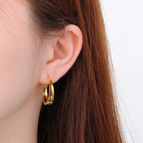 Women's Stainless Steel Crossover Hoop Earrings Minimalist Light Luxury Geometric Gold Silver Tone Fashion Ear Jewelry