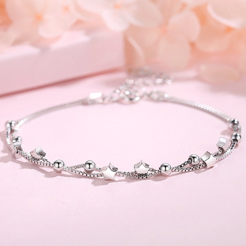 Doppellagiges Stern Armband 925 Sterlingsilber Kleine Perlen Einfacher Eleganter Schmuck Geschenk Für Frauen Mädchen