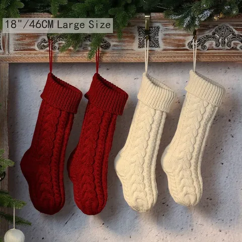 Calze Di Natale Maglia A Trecce Acrilico Grandi Calze Appese Per Camino Decorazione Festa Regali Festivi