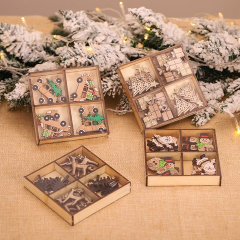 Addobbi Natalizi In Legno Taglio Laser DIY Adesivo Babbo Natale Renna Albero Decorazione Casa Feste Vacanze