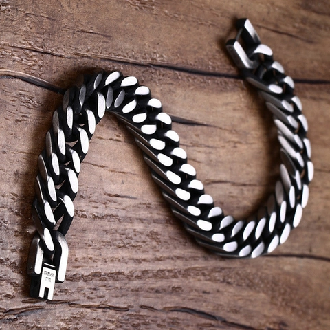 Men's Vintage Cuban Link Bracelet Stainless Steel Matte Brushed Retro Hip Hop Style Rugged Biker Jewelry Accessory