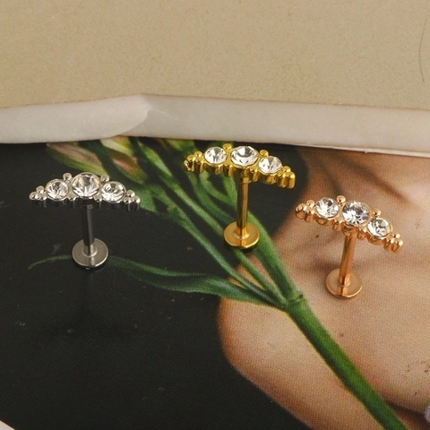 Roestvrijstalen Lip Stud Kraakbeen Oorbel Gebogen Zirkonia Labret Piercing Minimalistische Lichaamssieraden