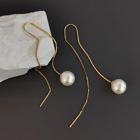 Orecchini Infilatore Orecchie con Nappa Lunga in Argento Sterling 925 Eleganti Orecchini a Goccia con Perle Artificiali Gioielli Minimalisti da Donna Regalo