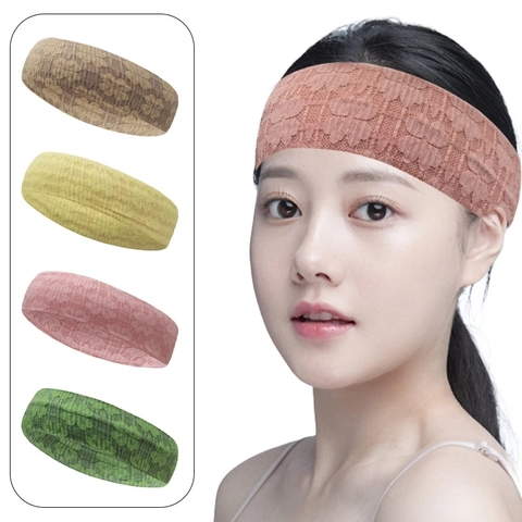 Diadema De Encaje Elástica Patrón Floral Dulce Para Yoga Fitness Correr Absorción De Sudor