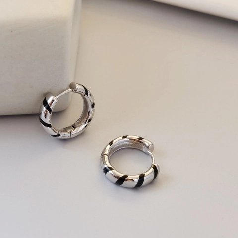 Boucles d'Oreilles Créoles en Argent Sterling 925 à Rayures pour Femmes Motif Zèbre Géométrique Minimaliste Bijoux Mode