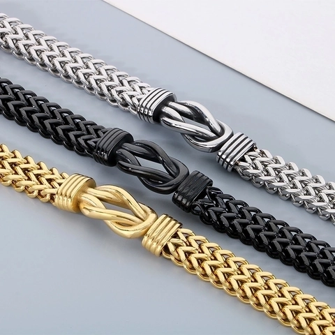 Pulsera De Acero Inoxidable Trenzada Para Hombre Con Nudo De Infinito Retro Hip Hop Cadena De Trigo Joyería