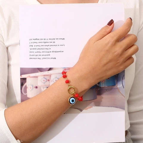 Pulsera De Cuentas De Cristal Rojo Con Colgante Ojo Turco De Acero Inoxidable Joyería De Moda Bohemia Para Mujer