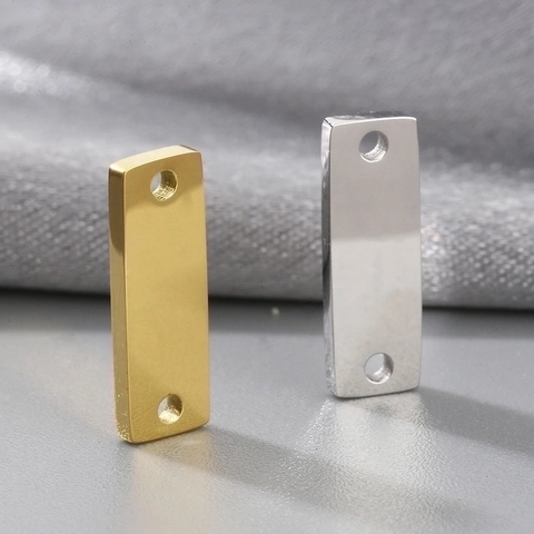 Colgantes Rectangulares De Acero Inoxidable Con Doble Orificio Pulido Espejo Etiquetas Lisas Conectores Para Joyería DIY