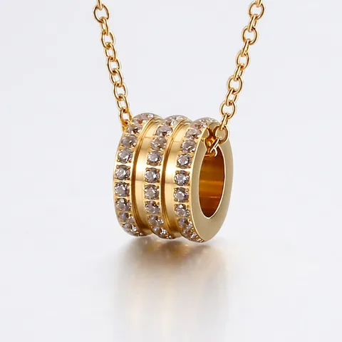 Mehrreihige Ring Zylinder Anhänger Halskette 316L Edelstahl Pavé Zirkon Schlüsselbein Kette Minimalistischer Modeschmuck Für Damen