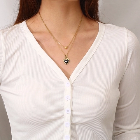 Edelstahl Layered Halskette Herz Böser Blick Anhänger Halskette Emaille O-Kette Halsketten Für Damen Schmuck Geschenk
