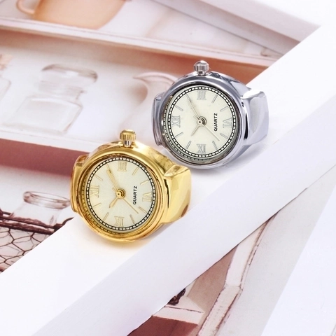 Retro Ring Watch With Roman Numerals Quartz Movement Alloy Case Elastic Finger Band Vintage Jewelry For Women And Men