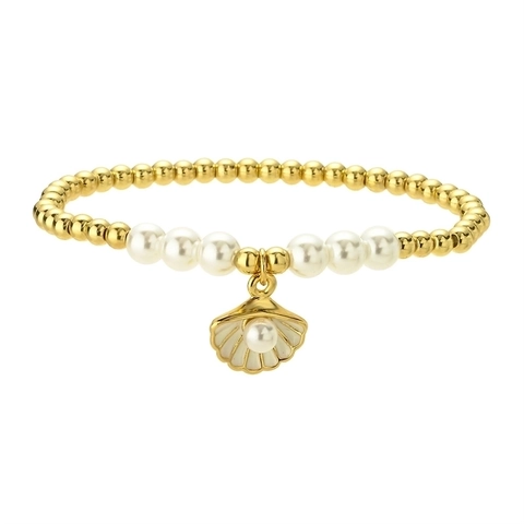 Bracciale con Ciondolo a Conchiglia in Rame in Stile Oceano per Donna Braccialetto con Perle Artificiali e Zirconia Intarsiata