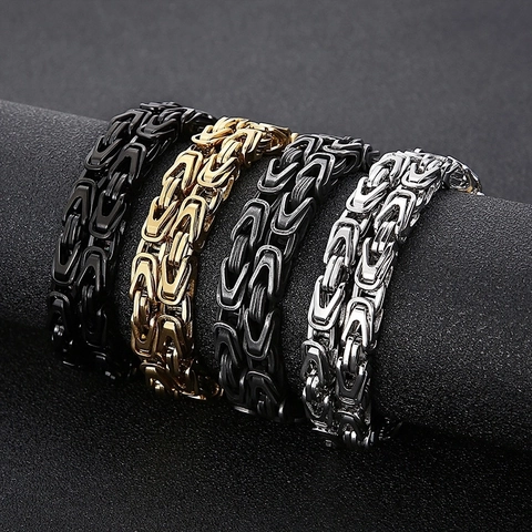 Men Byzantine Chain Necklace Stainless Steel Retro Hip Hop Punk Style Square Link Jewelry With Box Clasp