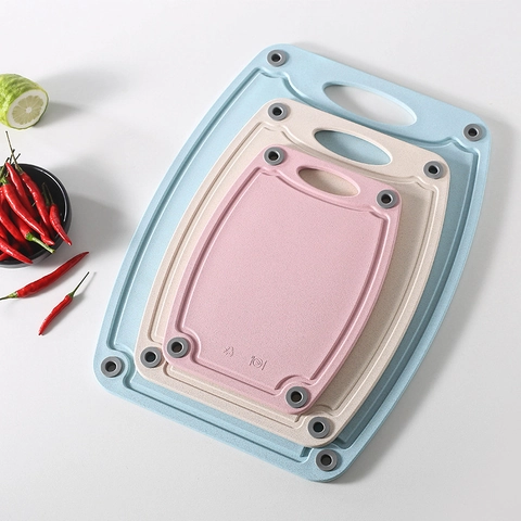 Wheat Straw Cutting Board Non-Slip Chopping Block With Juice Groove And Handle For Kitchen Double Sided Plastic Eco-Friendly