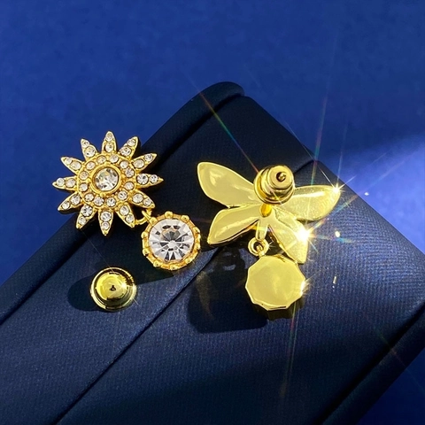 Pendientes Colgantes Asimétricos De Mariposa Sol Flor Cobre Chapado En Oro Con Zirconia Diamante De Imitación Joyería Elegante