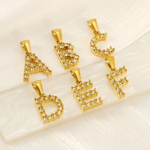 Collana Con Pendente Lettera Iniziale Acciaio Inossidabile 304 Placcato Oro 18K Zircone Gioielli Moda Donna Versatile