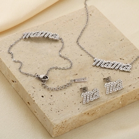 Joyas Mama Alfabeto Collar Pulsera Pendientes Acero Inoxidable Diamantes Imitación Regalo Día De La Madre Moda Elegante Mujeres