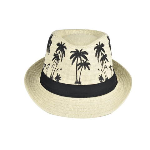 Cappello Fedora In Paglia Di Carta Con Stampa Palma Di Cocco Protezione Solare Spiaggia Estate Panama Trilby