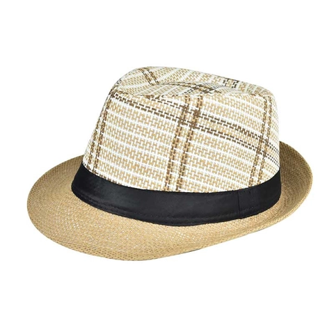 Cappello Fedora Paglia Di Carta Protezione Solare Intrecciato Motivo A Quadri Estate Outdoor Stile Vintage Unisex