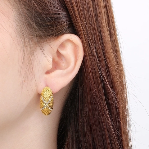 Ovale Ohrstecker Edelstahl Strass Perlenstruktur Vintage Europäischer Stil Mode Schmuck Für Frauen