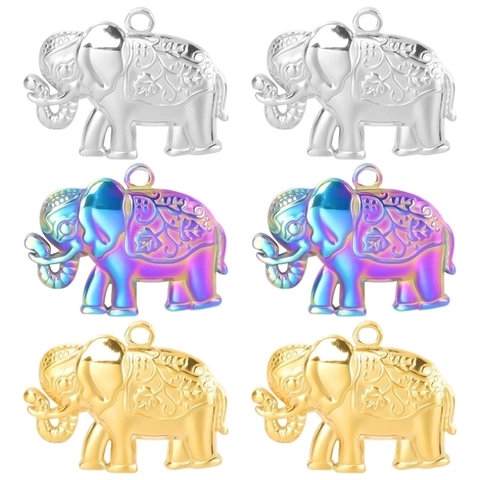 Stainless Steel Elephant Pendant Necklace Iridescent Gold Silver Vacuum Plating Animal Jewelry For Women Men